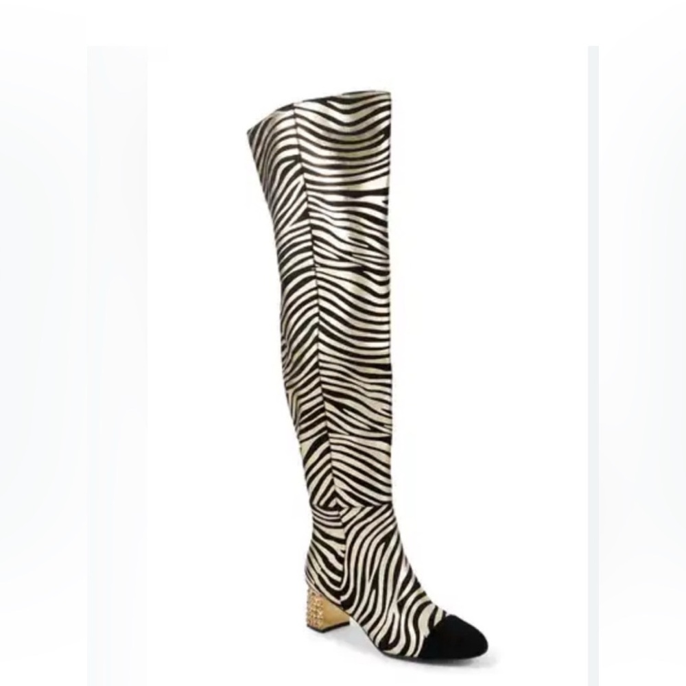 Kurt Geiger Mayfair Crystal Black Gold Zebra OTK Boots 37=7